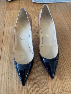 Christian Louboutin Patent Leather Pumps Gradient Black and Nude  Sz 37 1/2